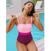 CUPSHE Women’s One Piece Swimsuit Square Neck Adjustable Straps Bathing Suit Back Hook Color Block(Pink/Plum Colorblock)