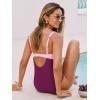 CUPSHE Women’s One Piece Swimsuit Square Neck Adjustable Straps Bathing Suit Back Hook Color Block(Pink/Plum Colorblock)