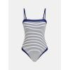 CUPSHE Women’s One Piece Swimsuit Square Neck Bathing Suit Adjustable Straps Color Block Textured Swimwear(Blue White/Stripe)