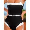 CUPSHE Women’s One Piece Swimsuit Square Neck Bathing Suit Color Block Crisscross Back Cutout Adjustable Straps Self Tie(Black/White)