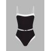 CUPSHE Women’s One Piece Swimsuit Square Neck Bathing Suit Color Block Crisscross Back Cutout Adjustable Straps Self Tie(Black/White)