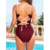 CUPSHE Women’s One Piece Swimsuit Square Neck Bathing Suit Color Block Crisscross Back Cutout Adjustable Straps Self Tie(Wine Red/Beige)