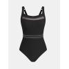 CUPSHE Women’s One Piece Swimsuit Square Neck Bathing Suit Cutout Back Mesh Front Adjustable Wide Straps Textured(Black)