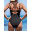 CUPSHE Women’s One Piece Swimsuit Square Neck Bathing Suit Cutout Back Mesh Front Adjustable Wide Straps Textured(Black)