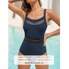 CUPSHE Women’s One Piece Swimsuit Square Neck Bathing Suit Cutout Back Mesh Front Adjustable Wide Straps Textured(Navy Blue)