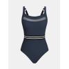 CUPSHE Women’s One Piece Swimsuit Square Neck Bathing Suit Cutout Back Mesh Front Adjustable Wide Straps Textured(Navy Blue)