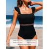 CUPSHE Women’s One Piece Swimsuit Square Neck Ruffled Bathing Suit Stitching Cutout Adjustable Straps Self Tie Textured(Black)