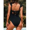 CUPSHE Women’s One Piece Swimsuit Square Neck Ruffled Bathing Suit Stitching Cutout Adjustable Straps Self Tie Textured(Black)