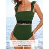 CUPSHE Women’s One Piece Swimsuit Square Neck Ruffled Bathing Suit Stitching Cutout Adjustable Straps Self Tie Textured(Olive Green)