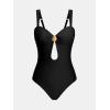 CUPSHE Women’s One Piece Swimsuit Sweetheart Neck Keyhole Bathing Suit Ruching Cutout Back Wide Straps Adjustable(Black)