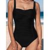 CUPSHE Women’s One Piece Swimsuit Tummy Control Bathing Suit Square Neck Front Wrap Adjustable Wide Straps(Black)