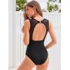 CUPSHE Women’s One Piece Swimsuit Tummy Control High Neck Mesh Panel Bathing Suit Sexy Cutout Back Hook Ruched(Black)