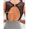 CUPSHE Women’s One Piece Swimsuit Tummy Control High Neck Mesh Panel Bathing Suit Sexy Cutout Back Hook Ruched(Black/White Geo)