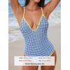 CUPSHE Women’s One Piece Swimsuit V Neck Bathing Suit Adjustable Strappy Swimwear Shell Stitch(Blue Gingham/Yellow)