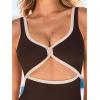 CUPSHE Women’s One Piece Swimsuit V Neck Bathing Suit Cutout Adjustable Wide Straps Back Hook Stripe(Brown/Beige)