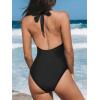 CUPSHE Women’s One Piece Swimsuit V Neck Bathing Suit Mesh Halter Straps Adjustable Self Tie Swimwear Cutouts(Black)