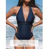 CUPSHE Women’s One Piece Swimsuit V Neck Bathing Suit Mesh Halter Straps Adjustable Self Tie Swimwear Cutouts(Navy Blue)