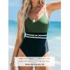 CUPSHE Women’s One Piece Swimsuit V Neck Bathing Suits Color Block Cutout Ruching Back Self Tie O Ring(Olive Green/Black)