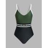 CUPSHE Women’s One Piece Swimsuit V Neck Bathing Suits Color Block Cutout Ruching Back Self Tie O Ring(Olive Green/Black)