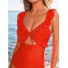CUPSHE Women’s One Piece Swimsuit V Neck Cutout Ruffle Adjustable Straps Back Hook Bathing Suit(Solid Red)