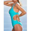 CUPSHE Women’s One Piece Swimsuit V Neck Monokini Shell Stitch Back Self Tie Bathing Suit Cutouts Adjustable(Turquoise)