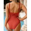 CUPSHE Women’s One Piece Swimsuit Wide Straps V Neck Ruched Textured Ribbed Twist Back(Orange)