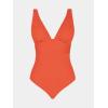CUPSHE Women’s One Piece Swimsuit Wide Straps V Neck Ruched Textured Ribbed Twist Back(Orange)