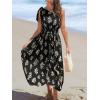 CUPSHE Women’s One Shoulder Floral Printed Sleeveless Smocked Waist Maxi Dress Summer Boho Long Dress(Black)