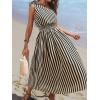 CUPSHE Women’s One Shoulder Floral Printed Sleeveless Smocked Waist Maxi Dress Summer Boho Long Dress(Black Stripe)