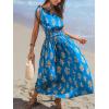 CUPSHE Women’s One Shoulder Floral Printed Sleeveless Smocked Waist Maxi Dress Summer Boho Long Dress(Blue)