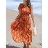 CUPSHE Women’s One Shoulder Floral Printed Sleeveless Smocked Waist Maxi Dress Summer Boho Long Dress(Orange)