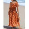 CUPSHE Women’s One Shoulder Floral Printed Sleeveless Smocked Waist Maxi Dress Summer Boho Long Dress(Orange)