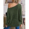 CUPSHE Womens One Shoulder Sweaters Puff Long Sleeve Soft Fuzzy Lightweight Pullover Sweater Tops(Army Green)