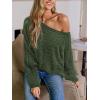 CUPSHE Womens One Shoulder Sweaters Puff Long Sleeve Soft Fuzzy Lightweight Pullover Sweater Tops(Army Green)