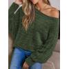 CUPSHE Womens One Shoulder Sweaters Puff Long Sleeve Soft Fuzzy Lightweight Pullover Sweater Tops(Army Green)
