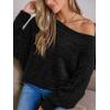 CUPSHE Womens One Shoulder Sweaters Puff Long Sleeve Soft Fuzzy Lightweight Pullover Sweater Tops(Black)