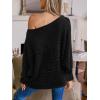 CUPSHE Womens One Shoulder Sweaters Puff Long Sleeve Soft Fuzzy Lightweight Pullover Sweater Tops(Black)