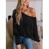 CUPSHE Womens One Shoulder Sweaters Puff Long Sleeve Soft Fuzzy Lightweight Pullover Sweater Tops(Black)