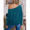 CUPSHE Womens One Shoulder Sweaters Puff Long Sleeve Soft Fuzzy Lightweight Pullover Sweater Tops(Blue)