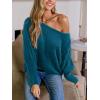 CUPSHE Womens One Shoulder Sweaters Puff Long Sleeve Soft Fuzzy Lightweight Pullover Sweater Tops(Blue)