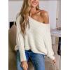 CUPSHE Womens One Shoulder Sweaters Puff Long Sleeve Soft Fuzzy Lightweight Pullover Sweater Tops(White)
