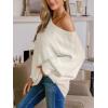 CUPSHE Womens One Shoulder Sweaters Puff Long Sleeve Soft Fuzzy Lightweight Pullover Sweater Tops(White)