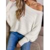 CUPSHE Womens One Shoulder Sweaters Puff Long Sleeve Soft Fuzzy Lightweight Pullover Sweater Tops(White)