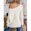 CUPSHE Womens One Shoulder Sweaters Puff Long Sleeve Soft Fuzzy Lightweight Pullover Sweater Tops(White)