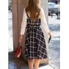 CUPSHE Women’s Plaid A Line Midi Dress Square Neck Sleeveless Adjustable Belt Casual Fall Dresses(Navy Blue)