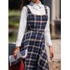 CUPSHE Women’s Plaid A Line Midi Dress Square Neck Sleeveless Adjustable Belt Casual Fall Dresses(Navy Blue)