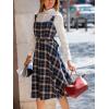CUPSHE Women’s Plaid A Line Midi Dress Square Neck Sleeveless Adjustable Belt Casual Fall Dresses(Navy Blue)