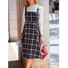 CUPSHE Women’s Plaid A Line Midi Dress Square Neck Sleeveless Adjustable Belt Casual Fall Dresses(Navy Blue)