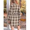 CUPSHE Women’s Plaid Fall Dresses Collared Long Sleeve Belted Tie Front Button Up Shirt Mini Dress(Brown)