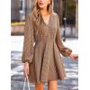 CUPSHE Women’s Plaid Fall Mini Dress V Neck Puff Sleeve Flowy A Line Ruffled Casual Dresses(Orange Plaid)